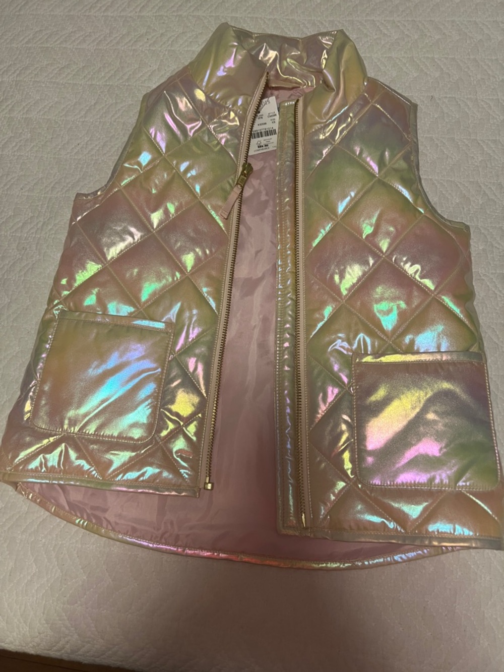 J. crew crew cutsIridescent Quilted Puffer Vest - Pink Holographic Shine XS 4-5